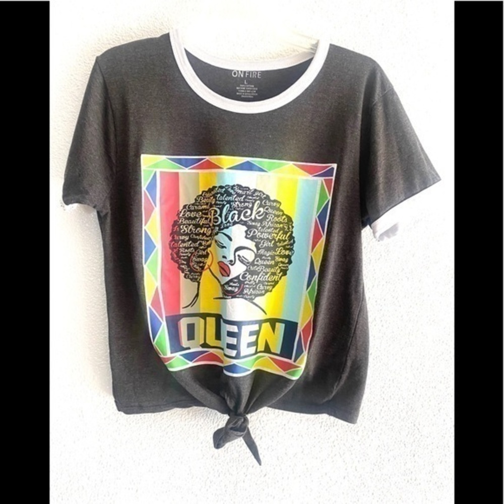 ON FIRE black queen grey cropped top size large